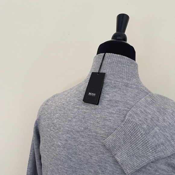 New Hugo Boss Sweater Half Zip Buttons Gray Pullover - Picture 4 of 7